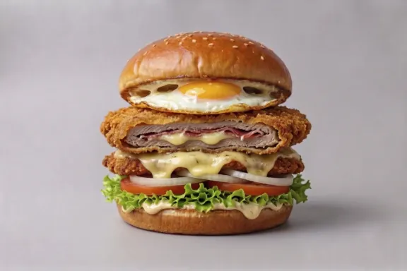 Hamburguesa con cachopo asturiano, lechuga, tomate, cebolla y huevo