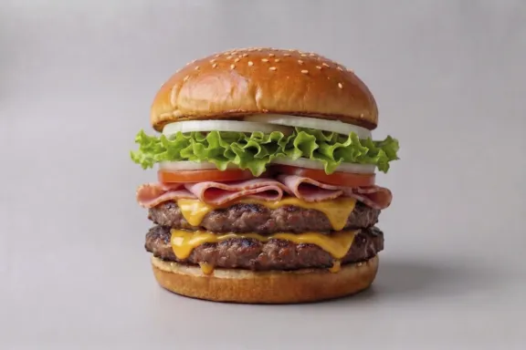 hamburguesa doble de ternera con lechuga, tomate, cebolla, jamón york y queso