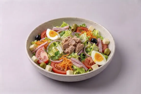 Lechuga, tomate, cebolla, jamón york, queso, huevo duro, atún, olivas y zanahoria
