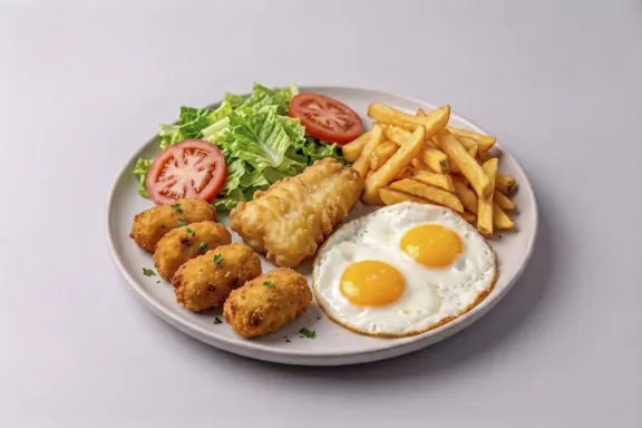 Plato combinado con merluza con croquetas caseras, patatas y ensalada