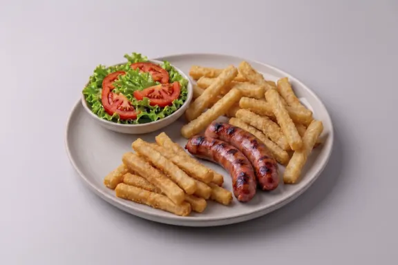 Plato combinado rabas fritas con criollo asturiano, patatas y ensalada